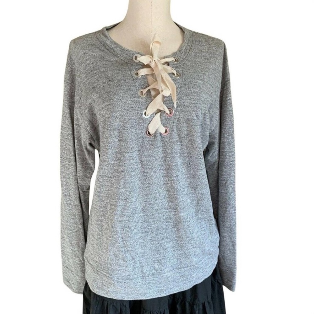 Elan sweatshirt Lace Up Gray Size large pullover long sleeves loungewear Comfy